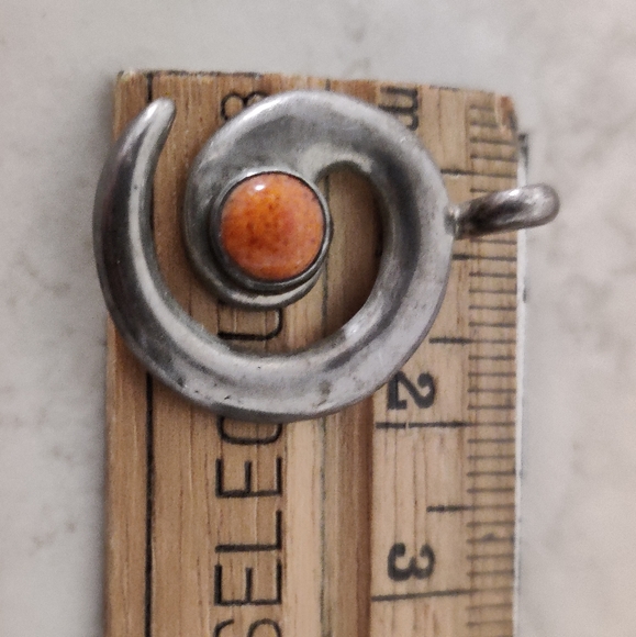 Leonard Maloney Navajo Modernist Sterling LM Pendant w/Coral - Picture 12 of 16